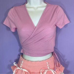 SHEIN Dusty Pink Wrap Crop Top